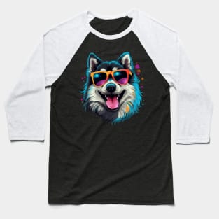 Retro Wave Black American Eskimo Dog Baseball T-Shirt